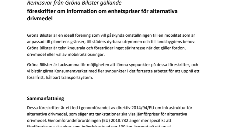 Gröna Bilister remissvar information om enhetspriser för alternativa drivmedel Dnr 2021-829.pdf