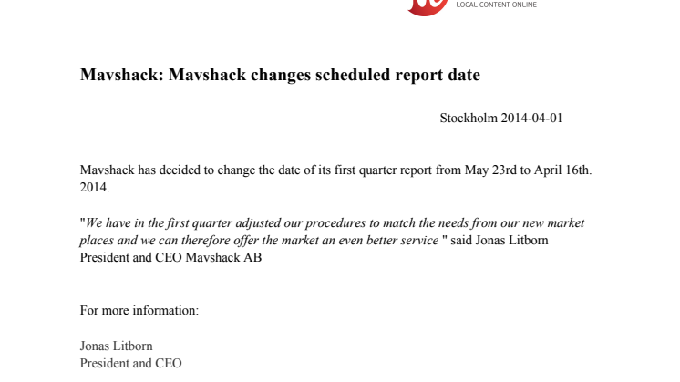 Mavshack: Mavshack changes scheduled report date 