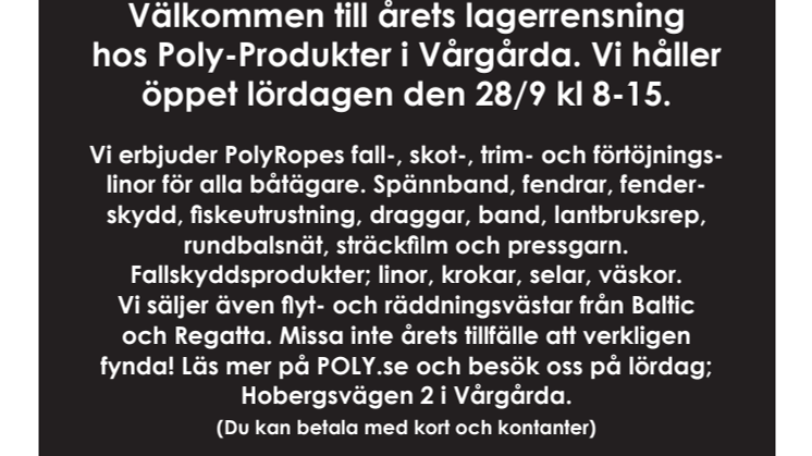 Annons Lagerrensning Poly-Produkter i Vårgårda