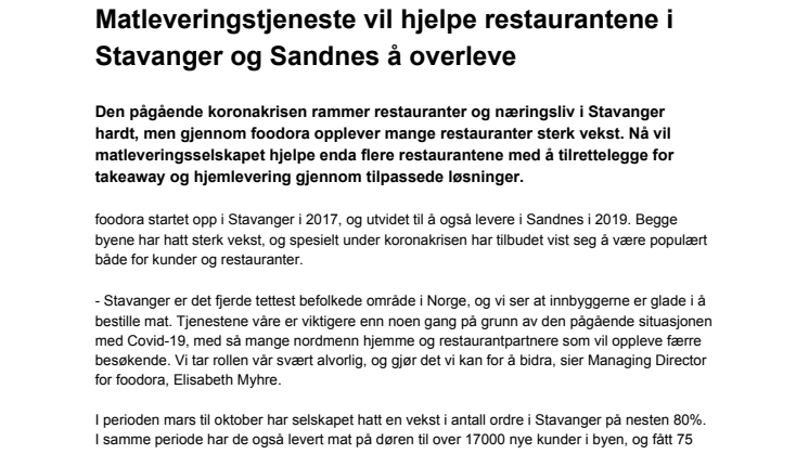Matleveringstjeneste vil hjelpe restaurantene i Stavanger og Sandnes å overleve