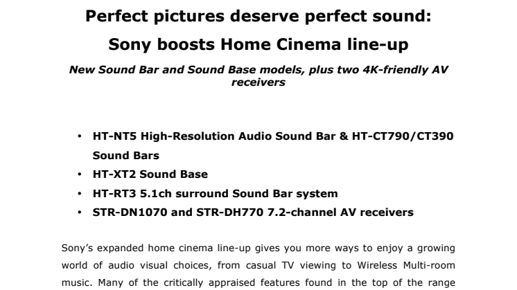 Perfekt bild förtjänar perfekt ljud: Sony höjer hemmabion