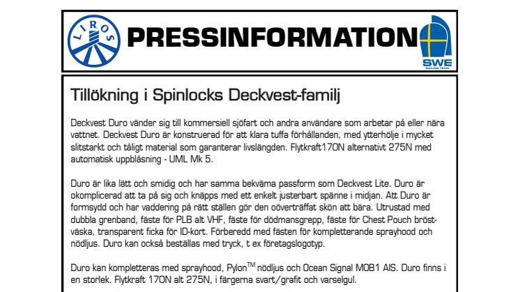 Tillökning i Spinlocks Deckvest-familj