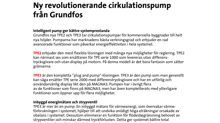 Ny revolutionerande cirkulationspump från Grundfos