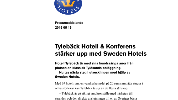 Tylebäck Hotell & Konferens stärker upp med Sweden Hotels