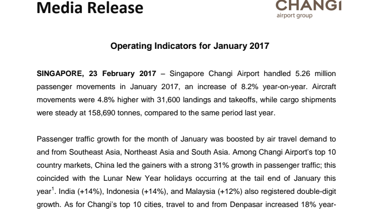 Operating Indicators for January 2017