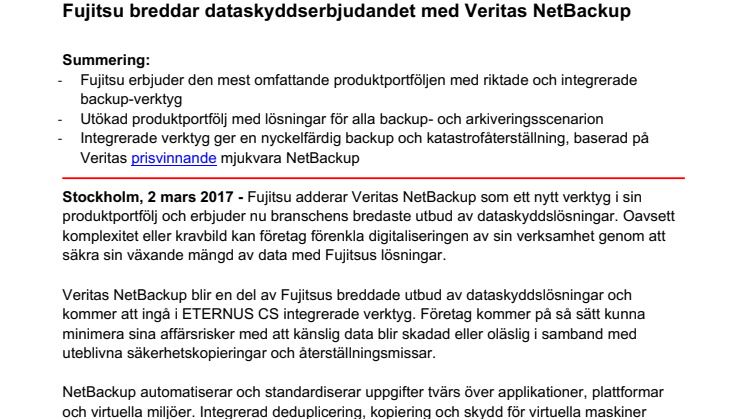 Fujitsu breddar dataskyddserbjudandet med Veritas NetBackup