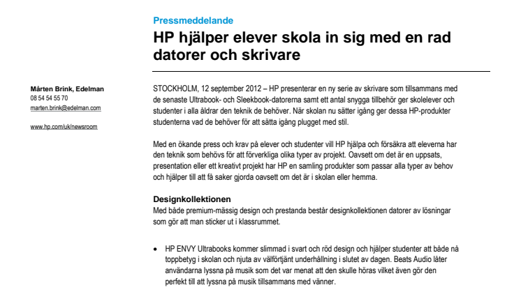 HP hjälper elever skola in sig med en rad datorer och skrivare