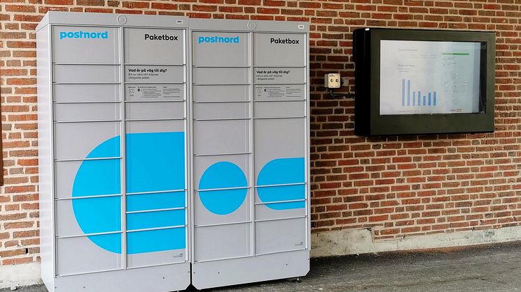 I porten till Ebos fastighet på Norregatan i centrala Eslöv står de mest frekvent använda paketboxarna. 