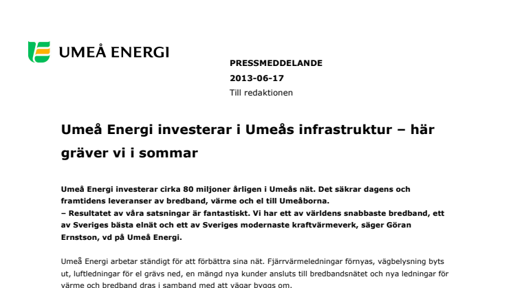 Umeå Energi investerar i Umeås infrastruktur – här gräver vi i sommar