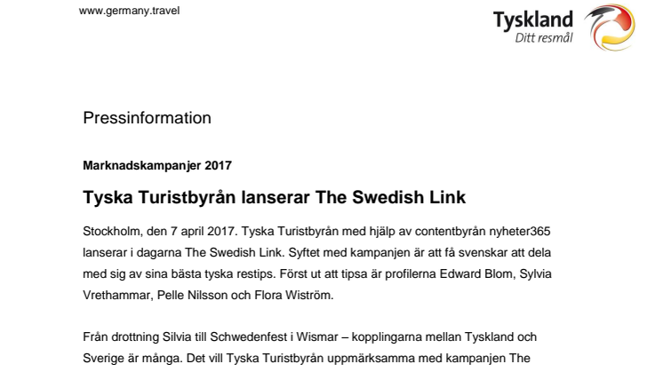 ​Tyska Turistbyrån lanserar The Swedish Link