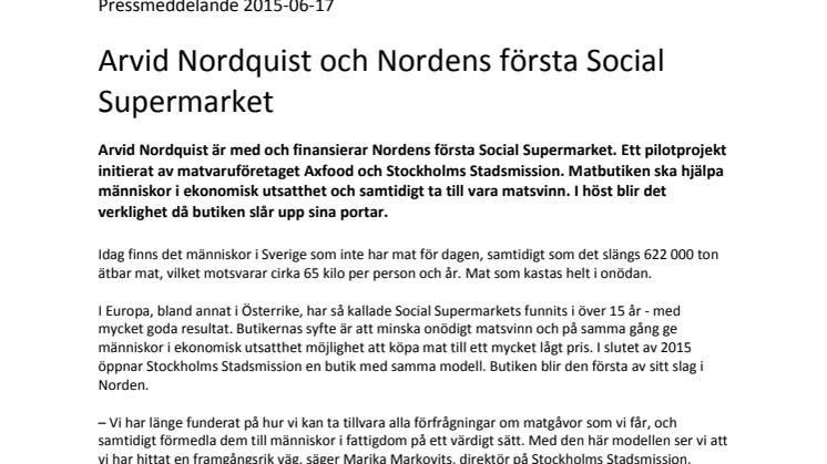 Arvid Nordquist och Nordens första Social Supermarket