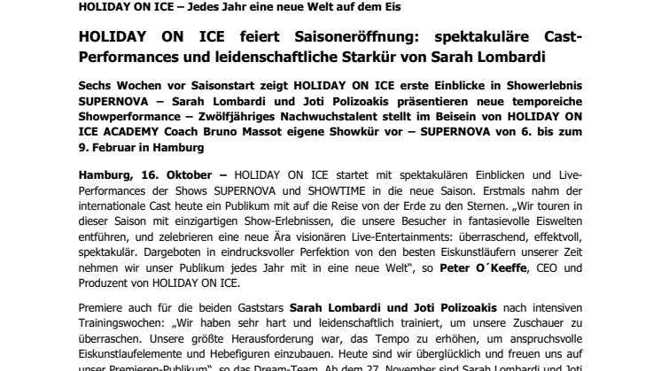 HOLIDAY ON ICE feiert Saisoneröffnung: spektakuläre Cast-Performances und leidenschaftliche Starkür von Sarah Lombardi