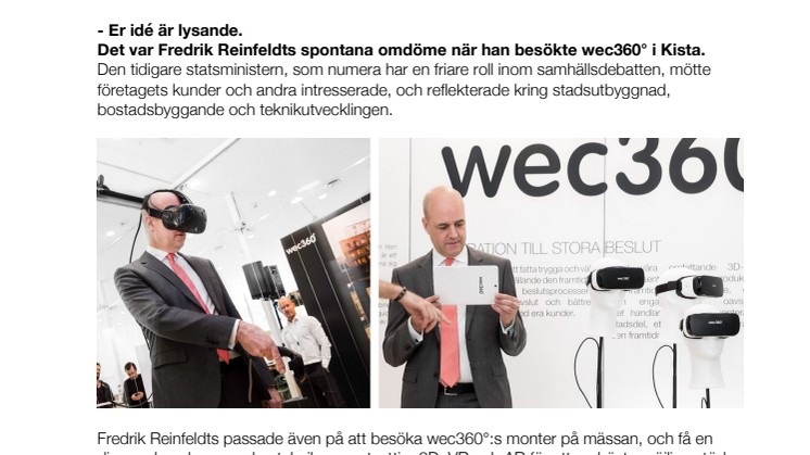 Reinfeldt: VR spelar en viktig roll i stadsutvecklingen