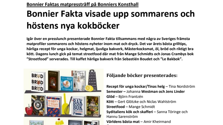 Bonnier Fakta visade upp sommarens och höstens nya kokböcker 