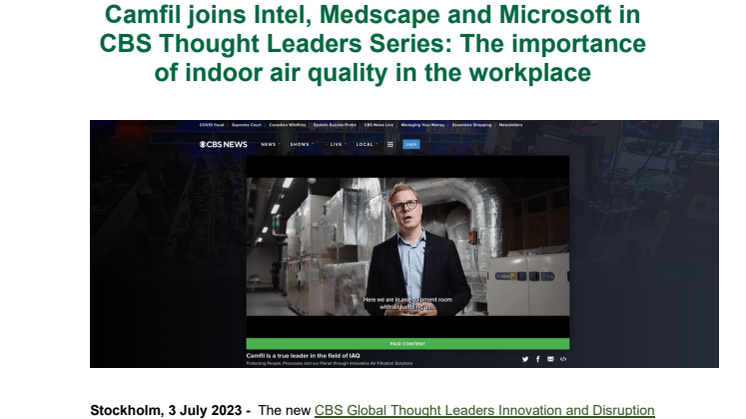 Camfil press release_2023_ Camfil joins Intel, Medscape and Microsoft for CBS Innovation  Disruption Leaders Series_ July 2023.pdf