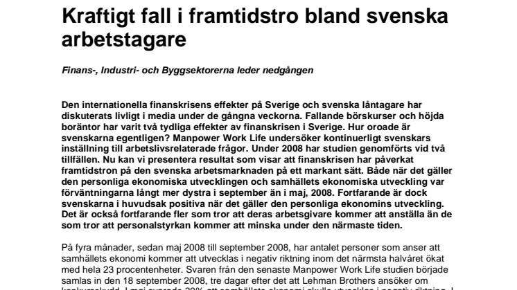 Rapport: Kraftigt fall i framtidstro bland Svenska arbetsgivare