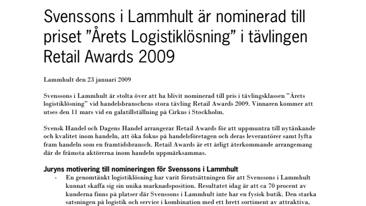 Svenssons i Lammhult nominerad till handelspris