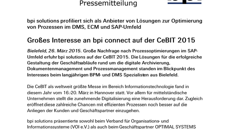 Großes Interesse an bpi connect auf der CeBIT 2015