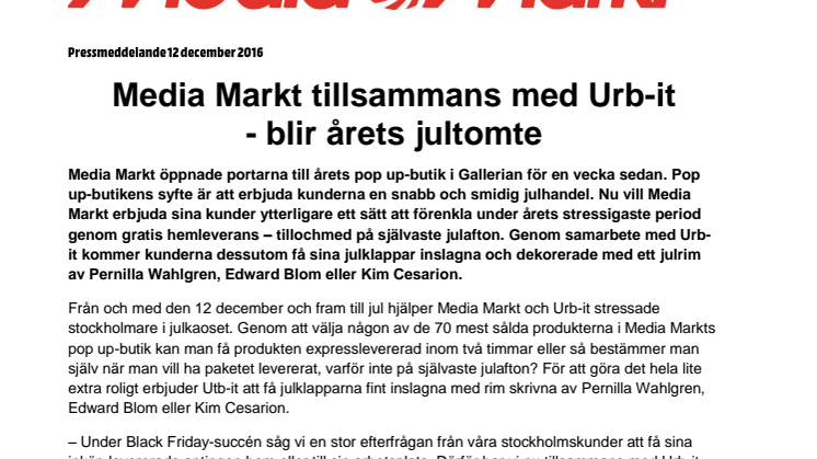 Media Markt tillsammans med Urb-it – blir årets jultomte