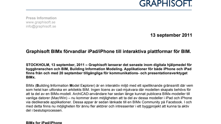 Graphisoft BIMx förvandlar iPad/iPhone till interaktiva plattformar för BIM.