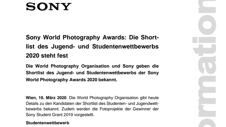Sony World Photography Awards: Die Shortlist des Jugend- und Studentenwettbewerbs 2020 steht fest