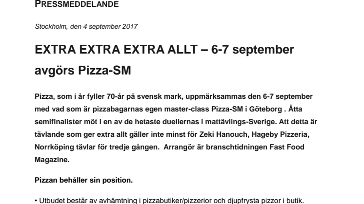 EXTRA EXTRA EXTRA ALLT –  6-7 september avgörs Pizza-SM