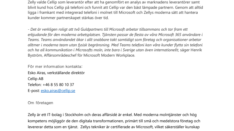 Zelly och Cellip inleder partnerskap inom telefoni i Microsoft Teams