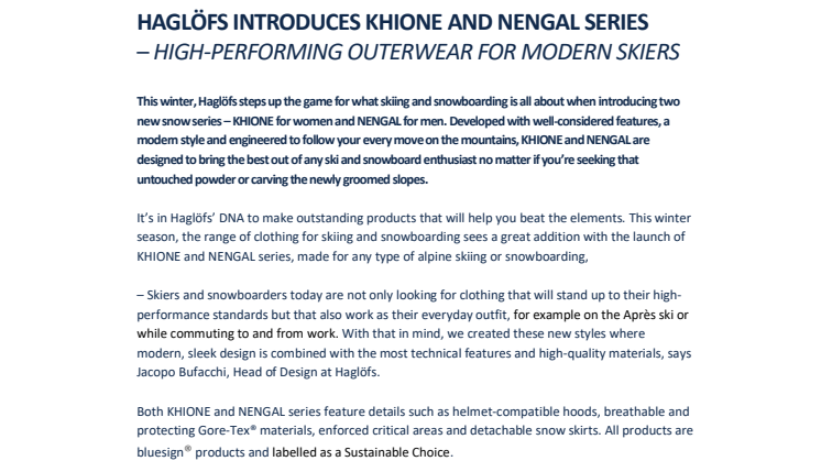 HAGLÖFS INTRODUCES KHIONE AND NENGAL SERIES