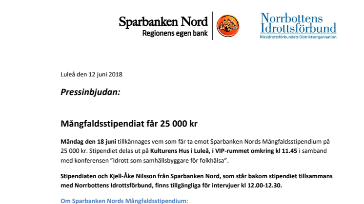 Pressinbjudan: Mångfaldsstipendiat får 25 000 kr från Sparbanken Nord