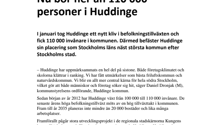 Nu bor fler än 110 000 personer i Huddinge
