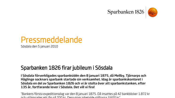 Sparbanken 1826 firar jubileum i Sösdala