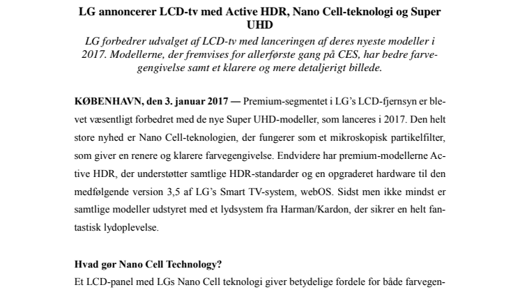 LG annoncerer LCD-tv med Active HDR, Nano Cell-teknologi og Super UHD 