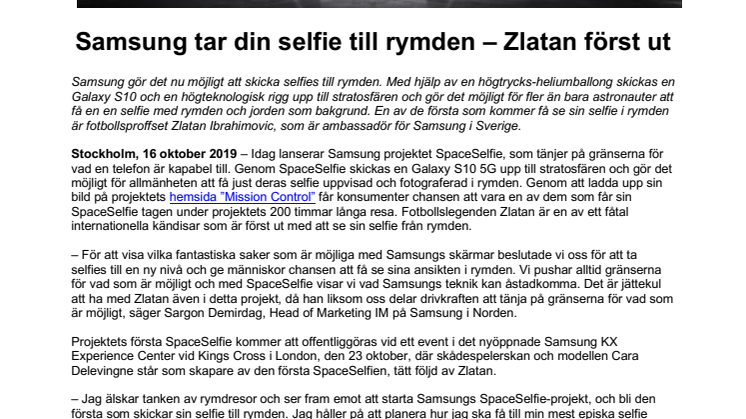 Samsung tar din selfie till rymden – Zlatan först ut