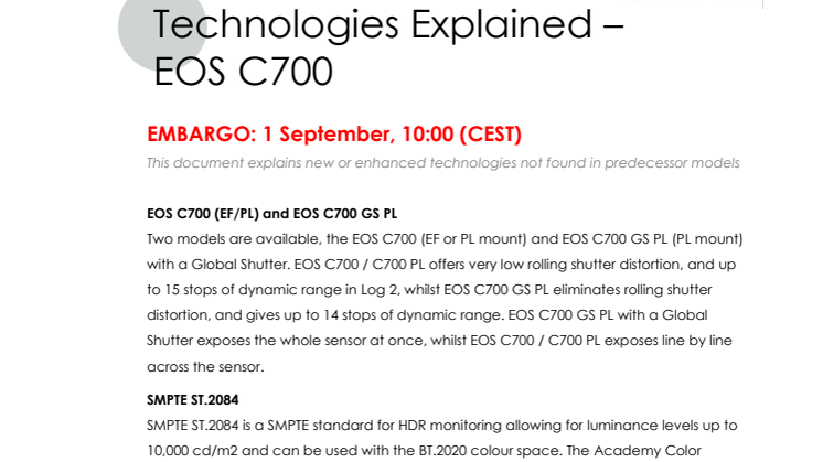 Teknologiske forklaringer EOS C700