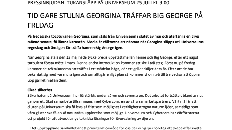 Tidigare stulna Georgina träffar Big George på fredag