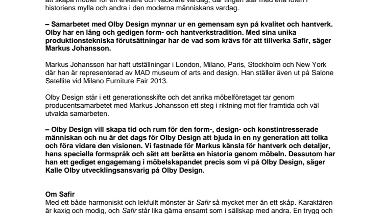 Markus Johanssons skåp Safir produceras i samarbete med Olby design
