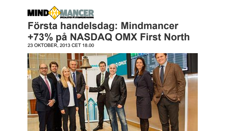 Första handelsdag: Mindmancer +73% på NASDAQ OMX First North
