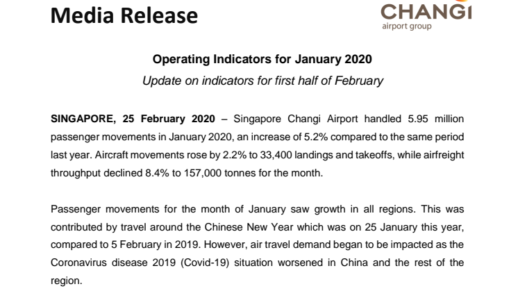 Operating Indicators for January 2020 