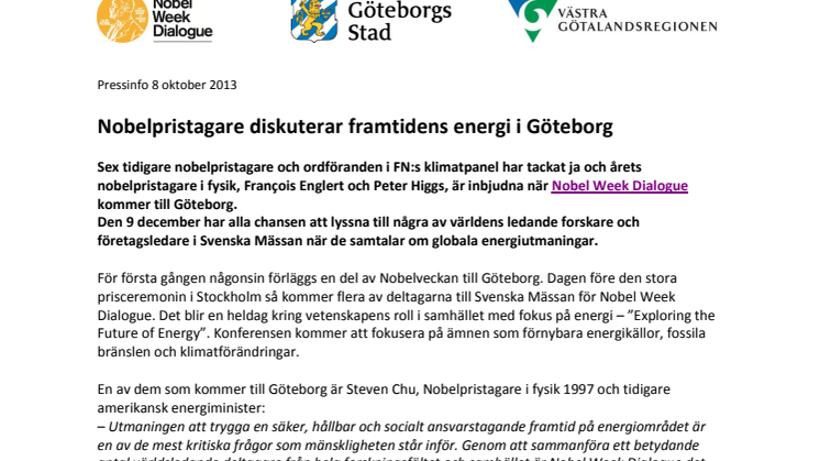 Nobelpristagare diskuterar framtidens energi i Göteborg