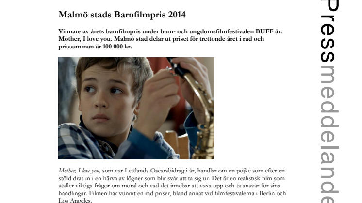 Malmö stads Barnfilmpris 2014