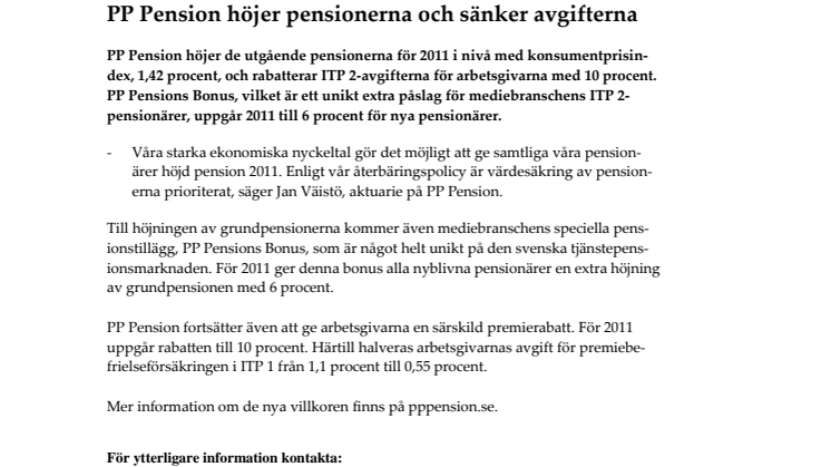 PP Pension höjer pensionerna och sänker avgifterna