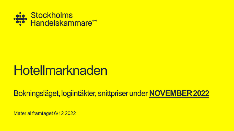 Hotellmarknaden - Bokningsläget, logiintäkter, snittpriser under NOVEMBER 2022