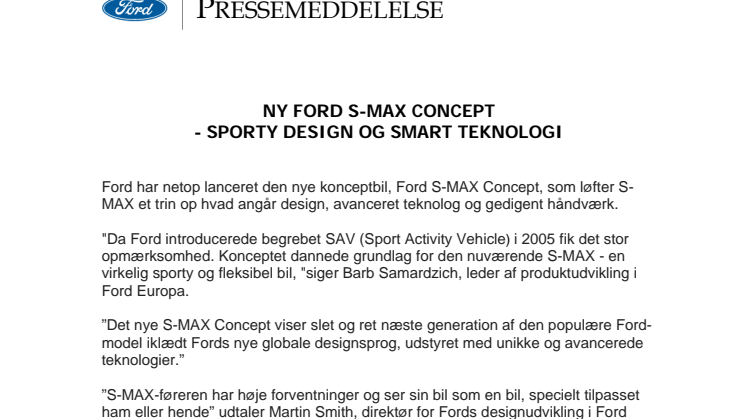 NY FORD S-MAX CONCEPT - SPORTY DESIGN OG SMART TEKNOLOGI