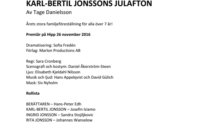Pressmaterial till Karl-Bertil Jonssons julafton