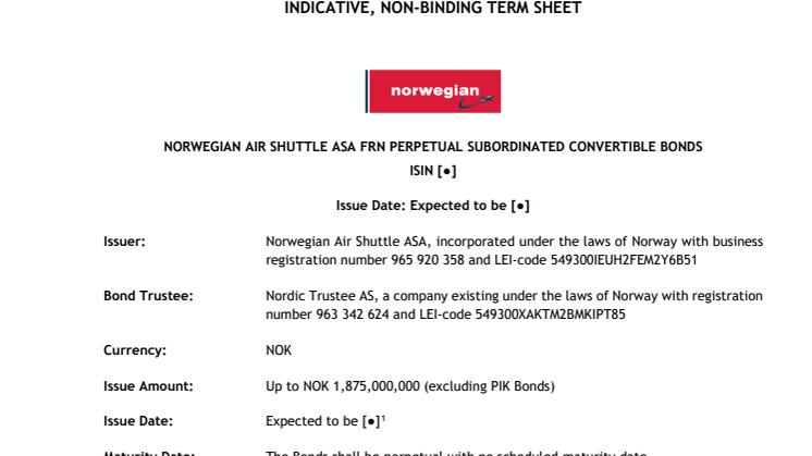 Norwegian presents update of indicative plan for exit from Irish examinership and Norwegian reconstruction processes