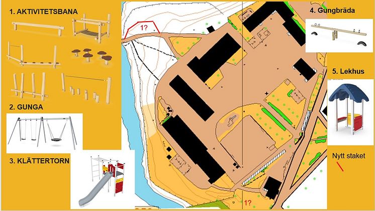 Översiktlig bild över planerade förändringar på Kungsgårdsskolans skolgård.