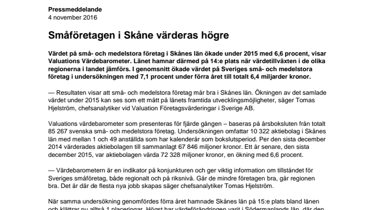 Värdebarometern 2015 Skånes län 