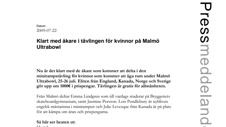Klart med åkare i tävlingen för kvinnor på Malmö Ultrabowl