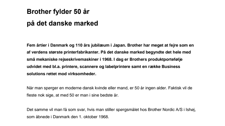 Brother fylder 50 år på det danske marked