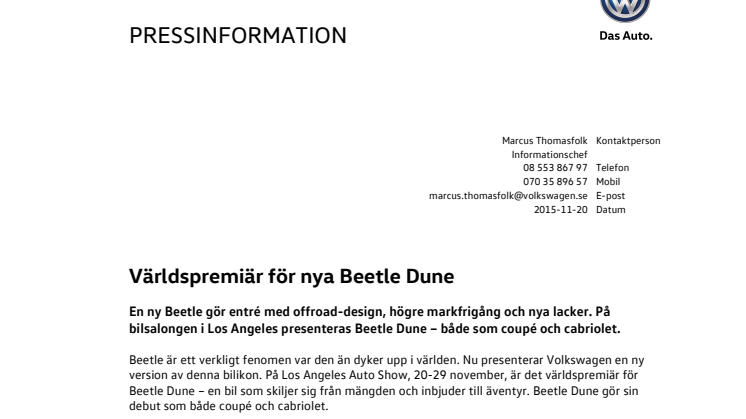 Världspremiär för nya Beetle Dune